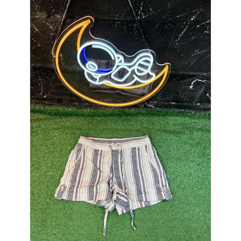 Calvin Klein Shorts Women's 4 White/Blue Striped Pull On Elastic Cotton Blend